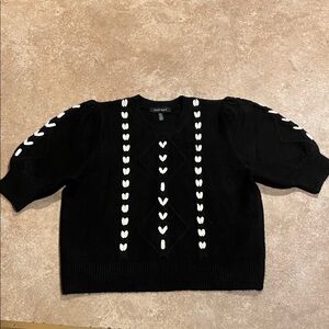 Ellen Tracy Black Sweater with White Heart Accents